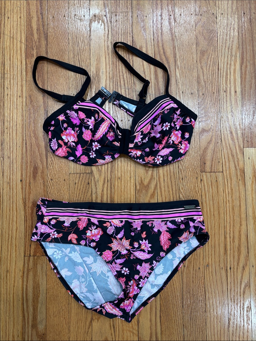 Women’s Black Floral Pink Bikini Set